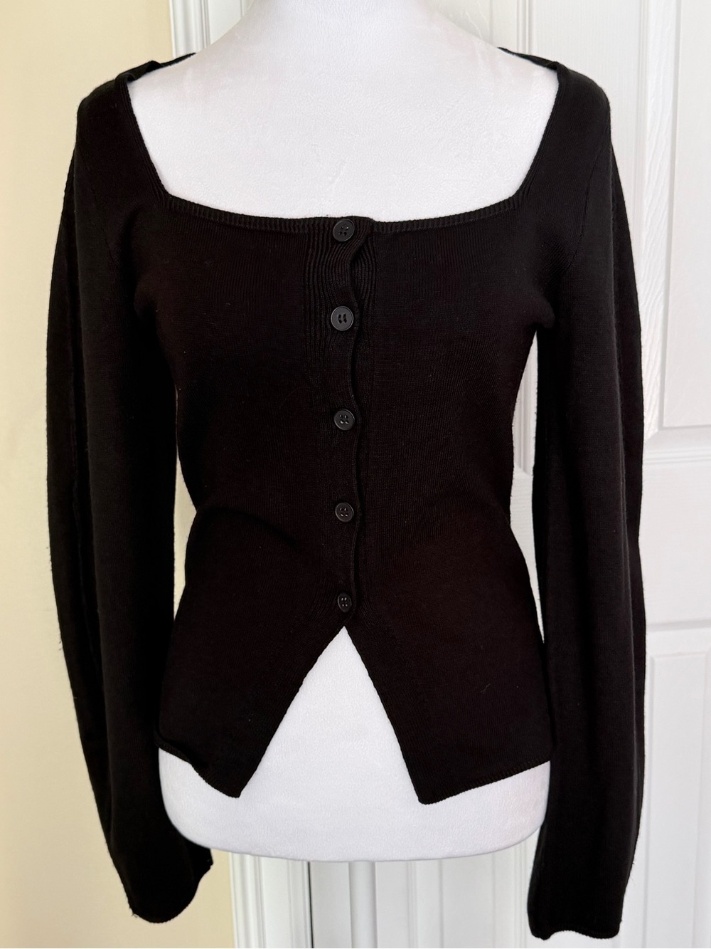 ASOS DESIGN Black Square Neck Button Front Top Flare Sleeve Y2K Size S